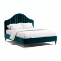 Lit en velours vert avec tête de lit capitonnée 210 x 160 x 120cm