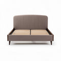 Lit en tissu beige avec tête de lit rembourrée dimensions 200 x 160 x 110cm
