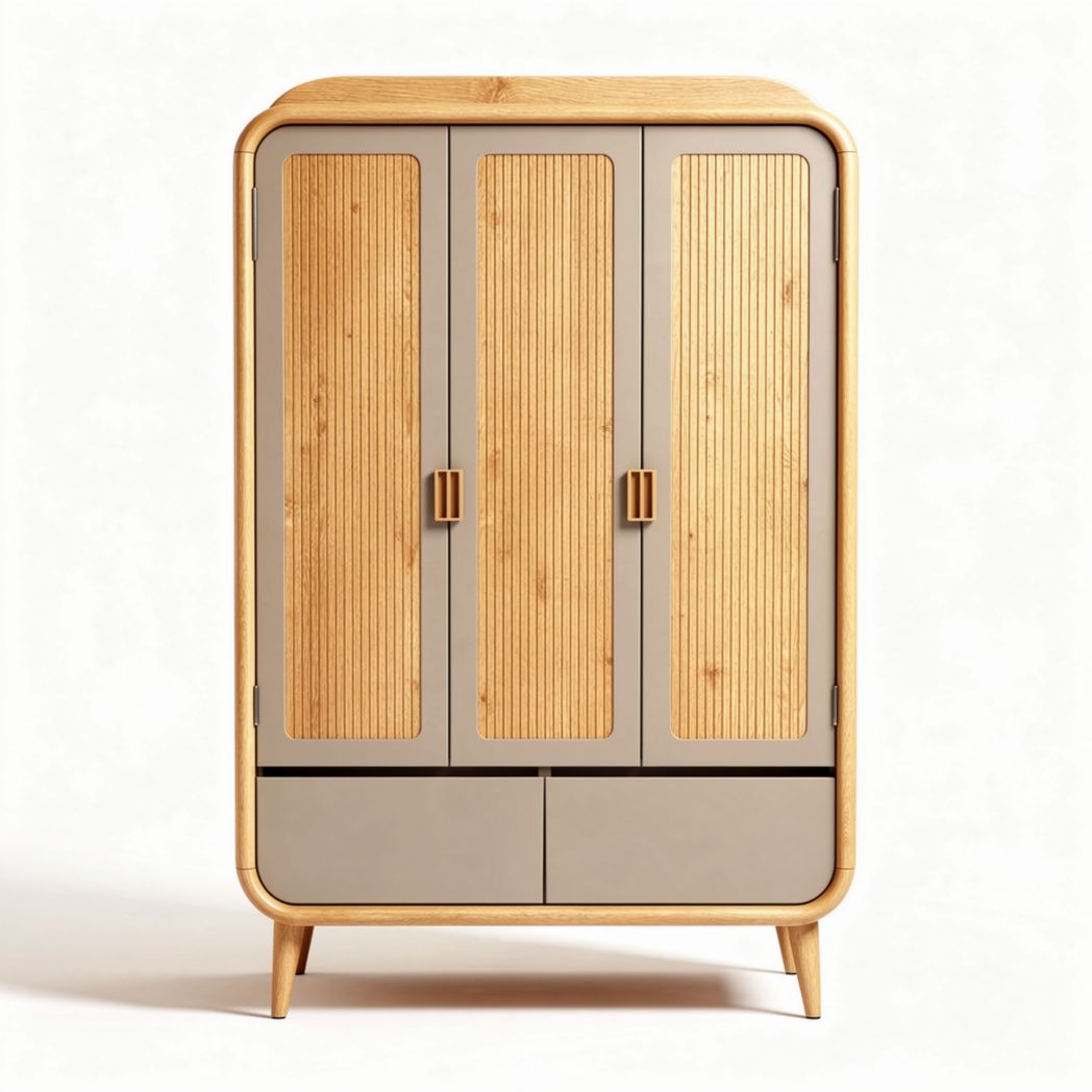 Armoire en bois de bambou avec portes grises et dimensions 150 x 80 x 200cm