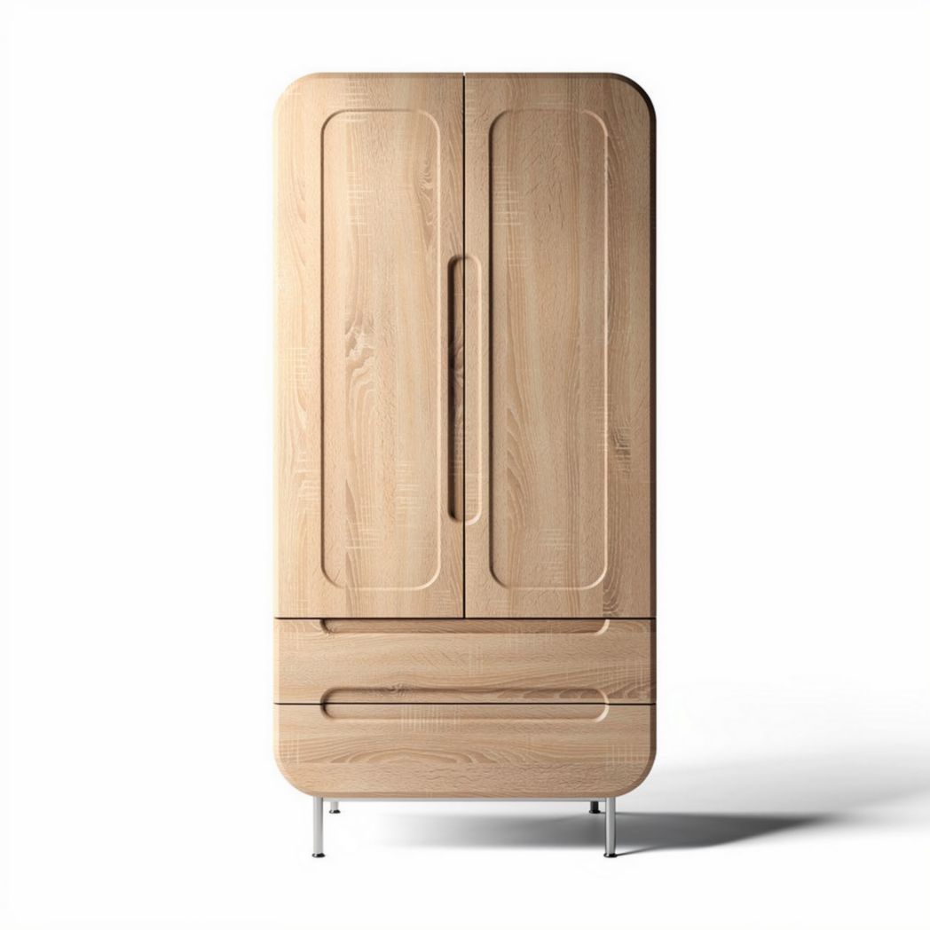 Armoire en bois de 180 x 90 x 45cm avec finition naturelle et tiroirs intégrés