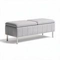 Banc de rangement en tissu gris avec piètement en métal 120 x 50 x 45cm