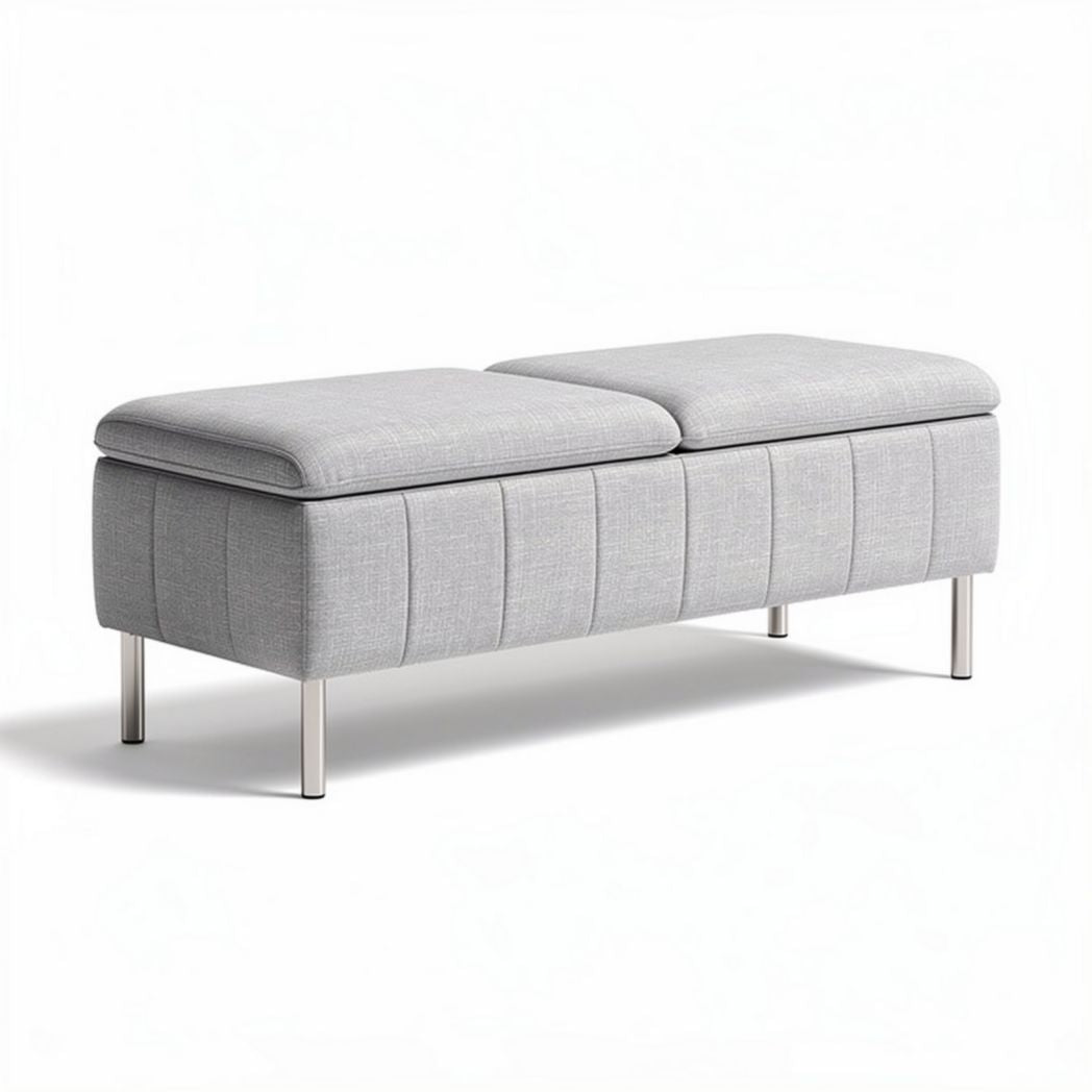 Banc de rangement en tissu gris avec piètement en métal 120 x 50 x 45cm