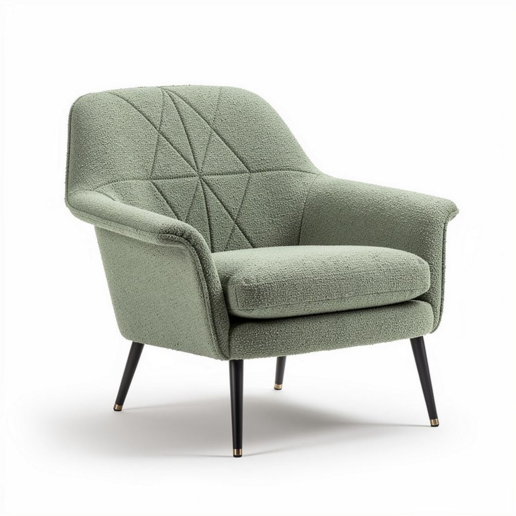 Fauteuil en tissu bouclé vert avec piètement en métal noir 80 x 80 x 85cm
