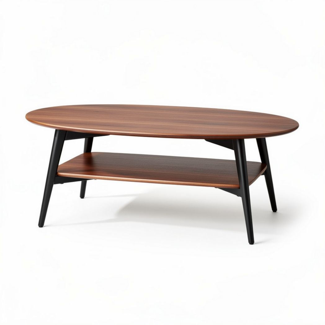 Table basse en bois couleur noyer avec étagère dessous 120 x 60 x 40cm
